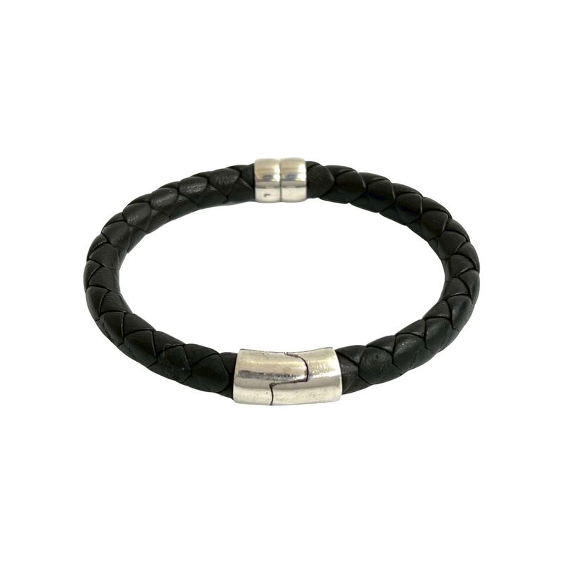 Bottega Veneta Intrecciato Leather Silver 925 Bracelet Bangle Brown 46174