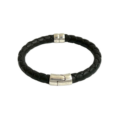 Bottega Veneta Intrecciato Leather Silver 925 Bracelet Bangle Brown 46174