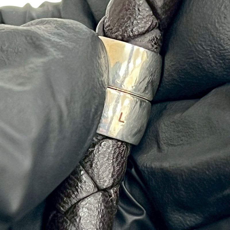 Bottega Veneta Intrecciato Leather Silver 925 Bracelet Bangle Brown 46174