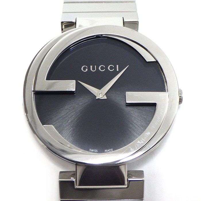 Gucci Watch Interlocking G 133.3 Ya133307 GG Sunray Black Dial SS Quartz Analog
