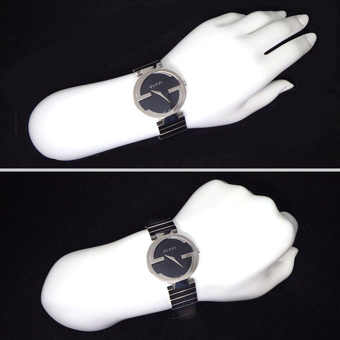 Gucci Watch Interlocking G 133.3 Ya133307 GG Sunray Black Dial SS Quartz Analog