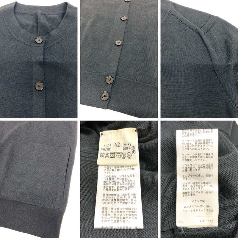 Hermes Cashmere Cardigan Long Sleeves Crew Neck Women's Size 42 Blue-Gray