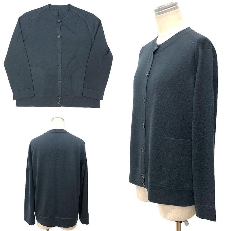 Hermes Cashmere Cardigan Long Sleeves Crew Neck Women's Size 42 Blue-Gray
