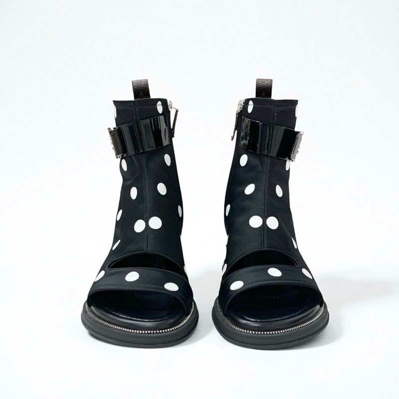 Louis Vuitton Moonlight Line Boots Short Shoes Satin Black White Dot Belt