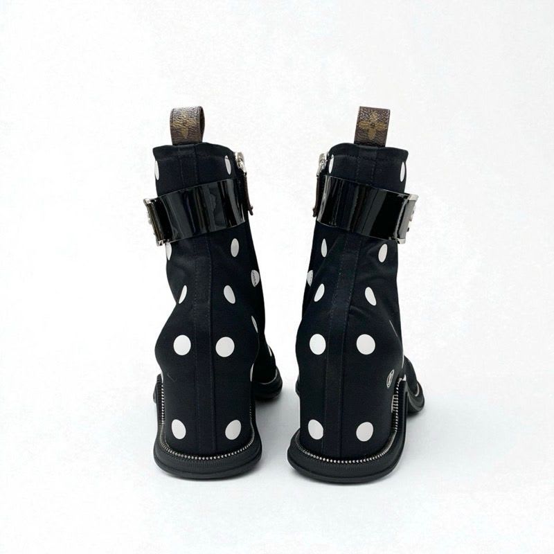 Louis Vuitton Moonlight Line Boots Short Shoes Satin Black White Dot Belt