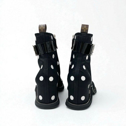 Louis Vuitton Moonlight Line Boots Short Shoes Satin Black White Dot Belt