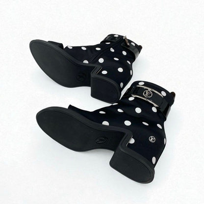 Louis Vuitton Moonlight Line Boots Short Shoes Satin Black White Dot Belt