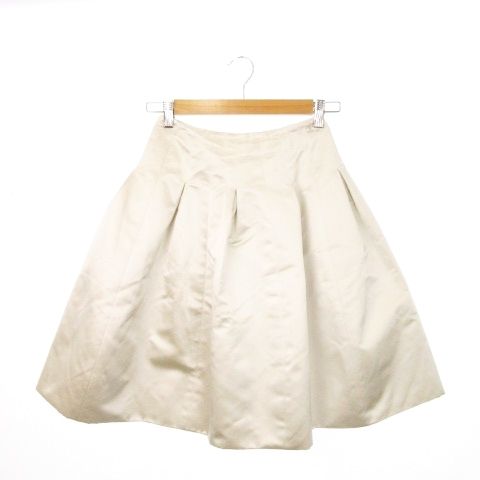 Chanel Flared Skirt Knee Length Silk Box Pleats Shiny Logo Plate 36 S Beige