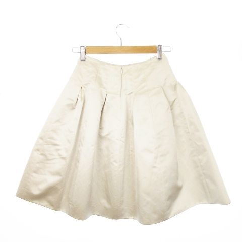 Chanel Flared Skirt Knee Length Silk Box Pleats Shiny Logo Plate 36 S Beige