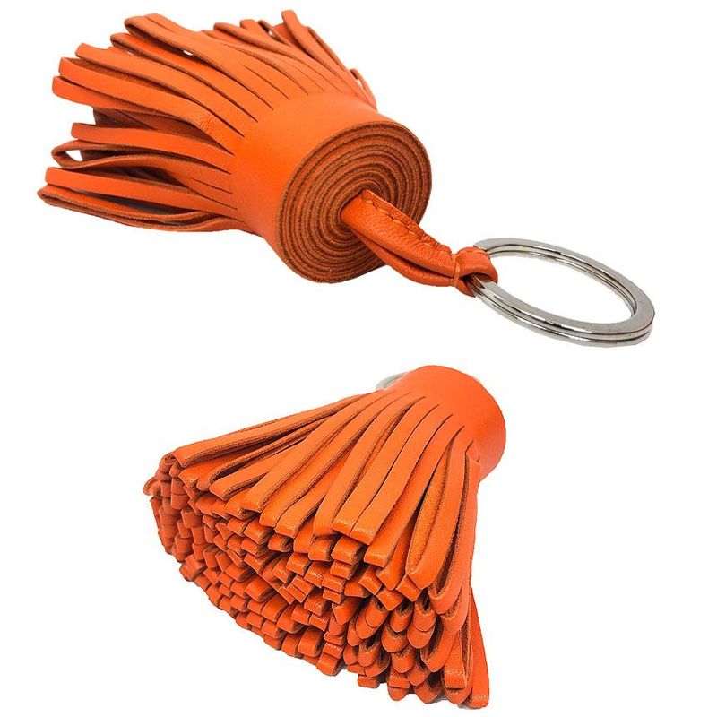 Hermes Carmen Key Holder Key Ring Fringe Charm Orange Excellent Condition