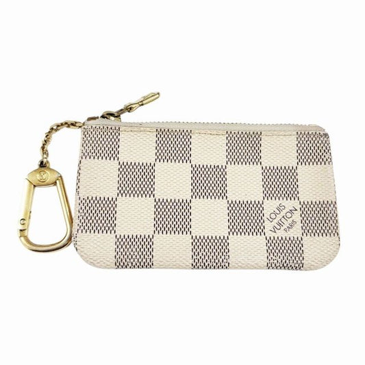 Louis Vuitton Damier Azure Pochette Cles Coin Case with Key Ring N62659 White