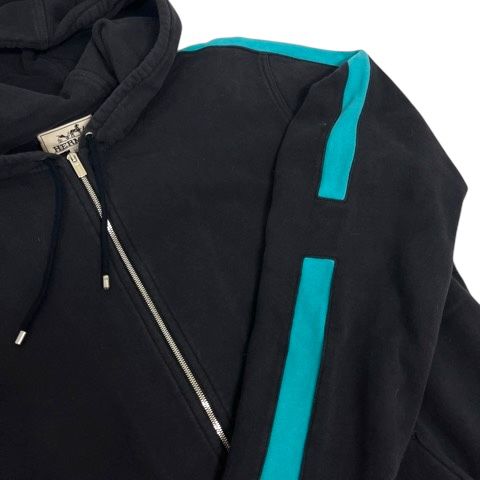Hermes Hoodie Zip Up Cotton Lined Long Sleeve M Black