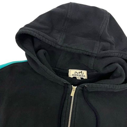 Hermes Hoodie Zip Up Cotton Lined Long Sleeve M Black