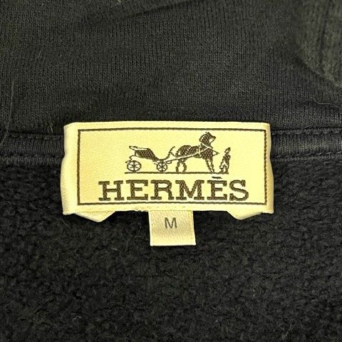 Hermes Hoodie Zip Up Cotton Lined Long Sleeve M Black