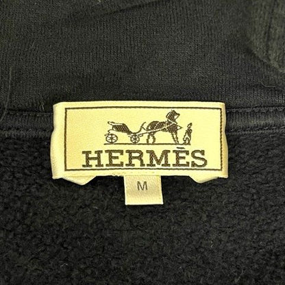 Hermes Hoodie Zip Up Cotton Lined Long Sleeve M Black
