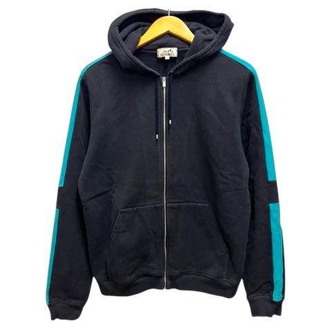 Hermes Hoodie Zip Up Cotton Lined Long Sleeve M Black