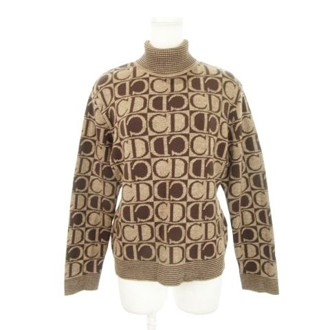 Christian Dior Sports Knit Sweater Turtleneck Long Sleeves Wool Silk Blend Silk
