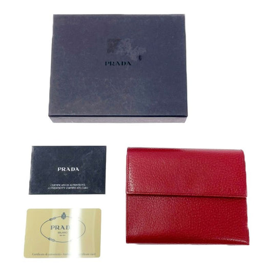 Prada Leather Trifold Wallet with Box Red 503618 Trifold Wallet