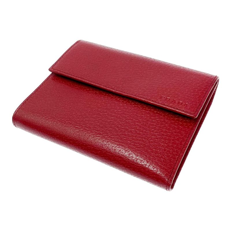 Prada Leather Trifold Wallet with Box Red 503618 Trifold Wallet
