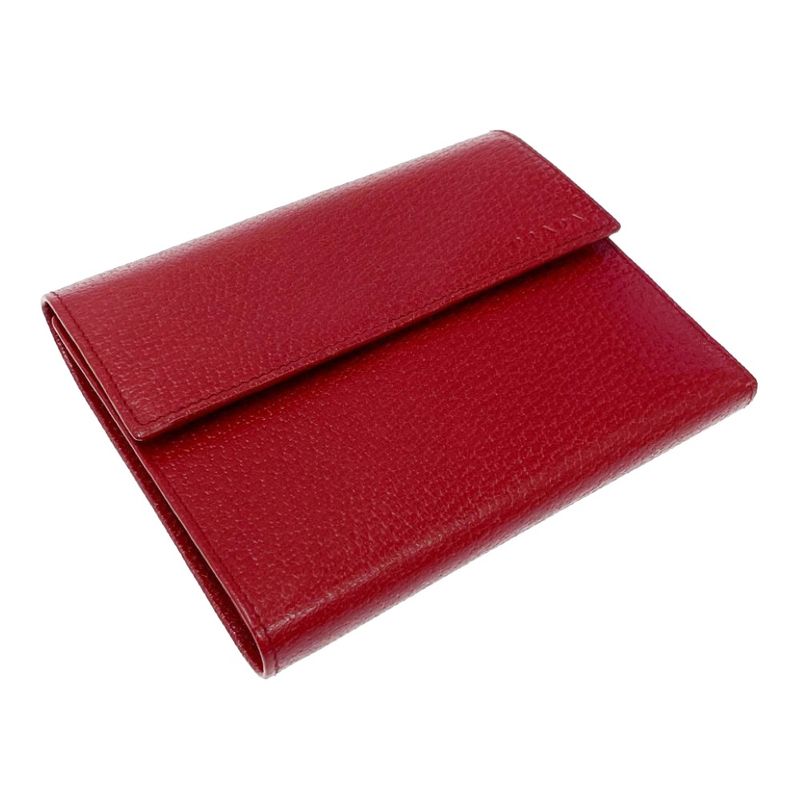 Prada Leather Trifold Wallet with Box Red 503618 Trifold Wallet