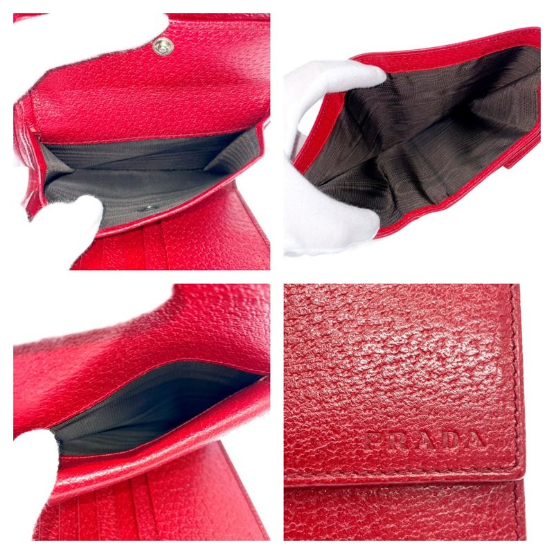 Prada Leather Trifold Wallet with Box Red 503618 Trifold Wallet