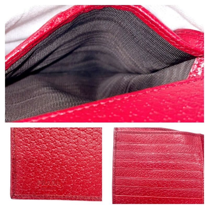 Prada Leather Trifold Wallet with Box Red 503618 Trifold Wallet