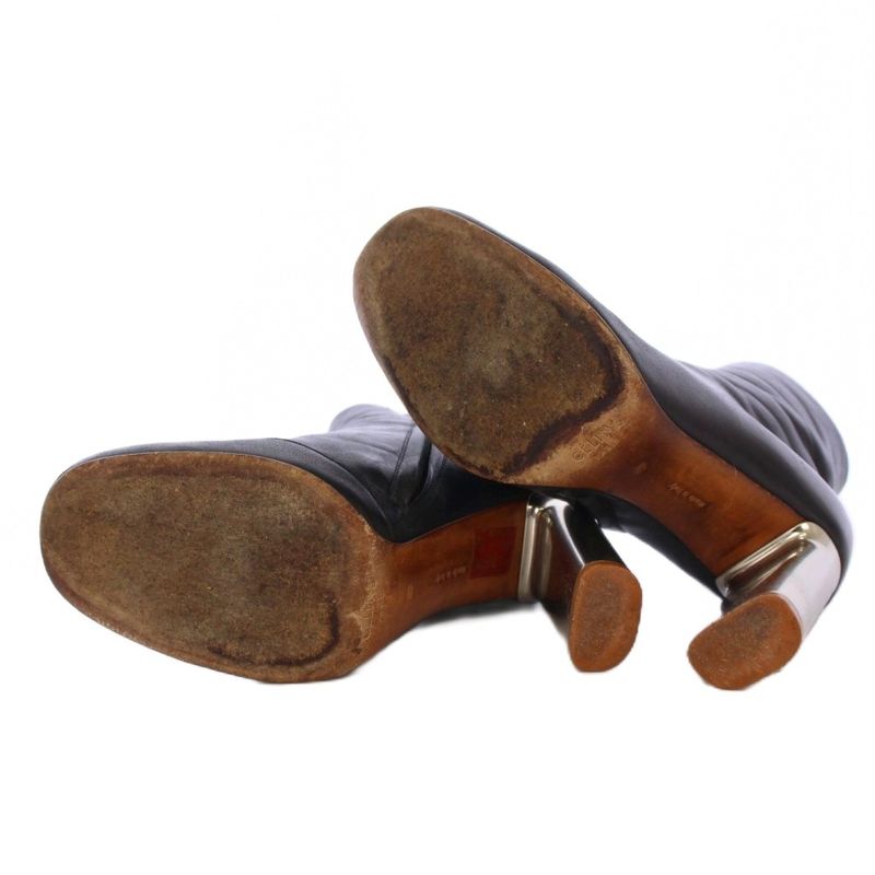 Celine Phoebe Period Bambam Short Boots Metal Heel Leather 37 Black KH