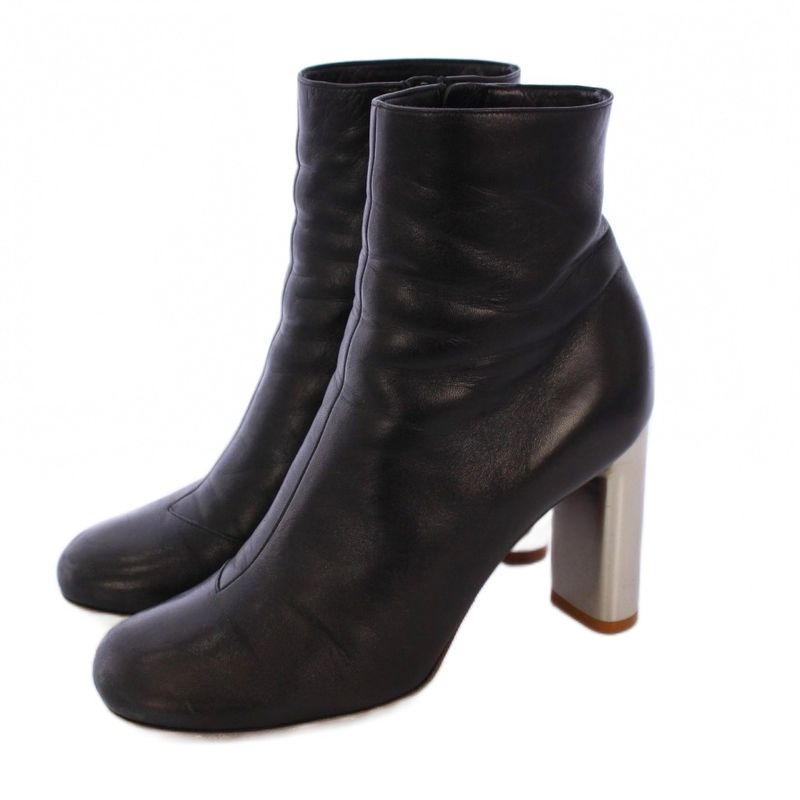 Celine Phoebe Period Bambam Short Boots Metal Heel Leather 37 Black KH
