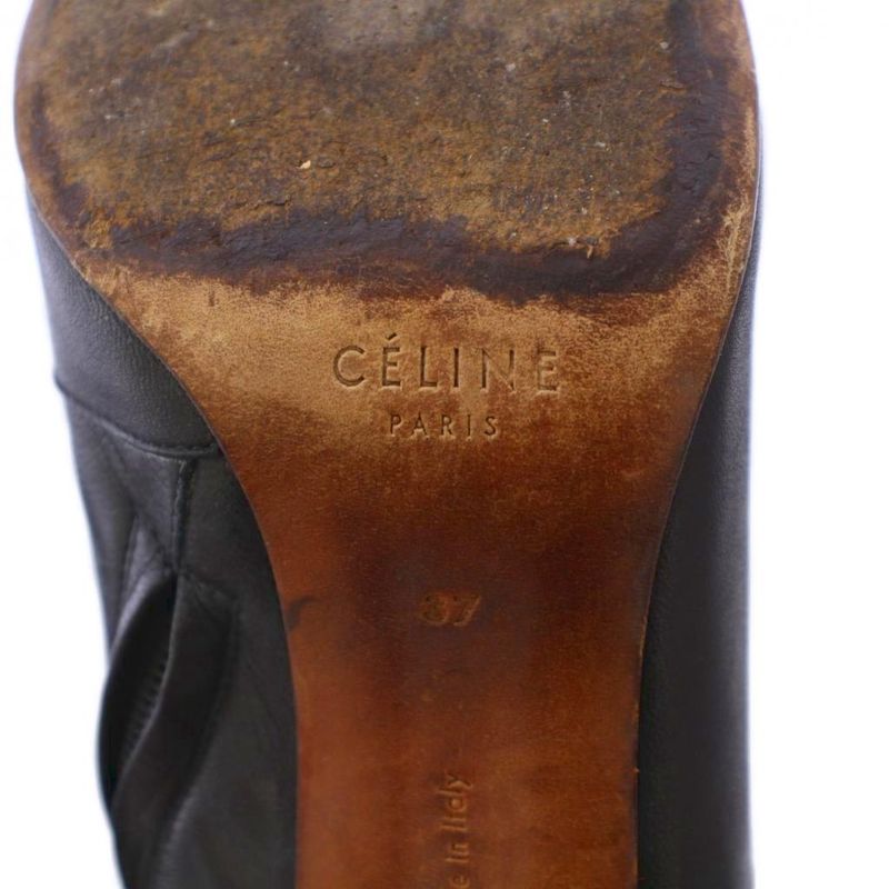 Celine Phoebe Period Bambam Short Boots Metal Heel Leather 37 Black KH