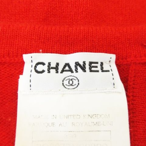 Chanel Knitted Sweater Crew Neck Short Sleeves Cashmere Logo 38 M Red Mn23