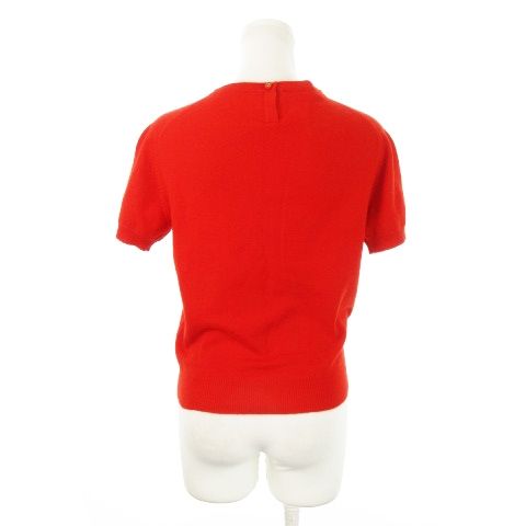 Chanel Knitted Sweater Crew Neck Short Sleeves Cashmere Logo 38 M Red Mn23