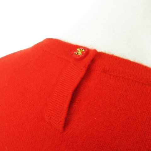 Chanel Knitted Sweater Crew Neck Short Sleeves Cashmere Logo 38 M Red Mn23