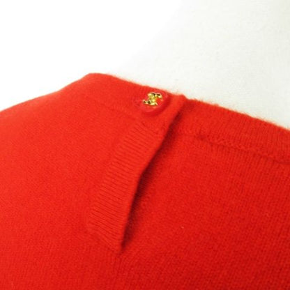 Chanel Knitted Sweater Crew Neck Short Sleeves Cashmere Logo 38 M Red Mn23
