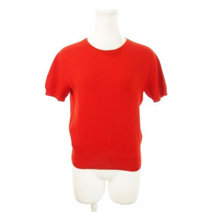 Chanel Knitted Sweater Crew Neck Short Sleeves Cashmere Logo 38 M Red Mn23