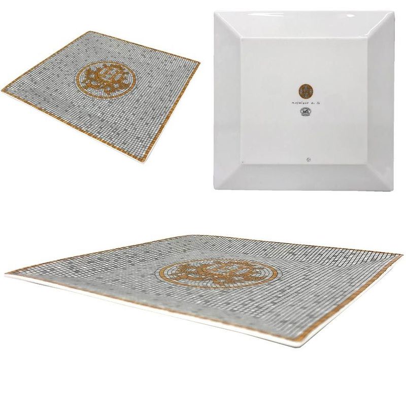 Hermes Mosaic van Cattle Petit Carré Square Plate 15cm (5.91in) Orange Silver