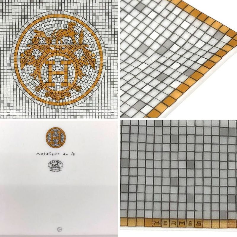Hermes Mosaic van Cattle Petit Carré Square Plate 15cm (5.91in) Orange Silver