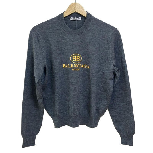 Balenciaga Long Sleeve Sweater Size 34 S Women's Gray and Dark Yellow Crew