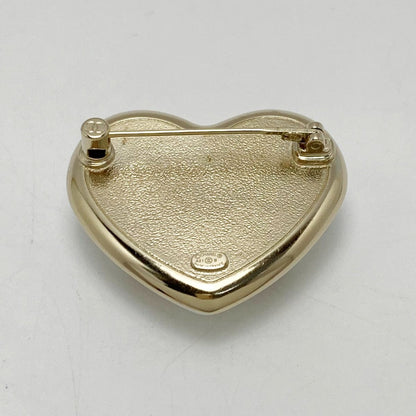 Chanel Heart Here Mark Rhinestone A21b Gold Brooch