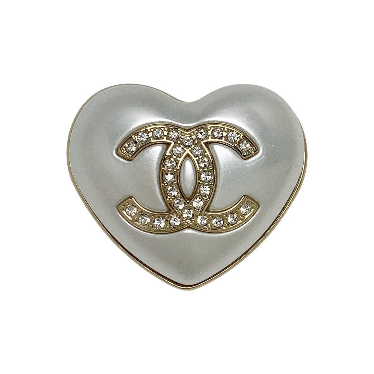 Chanel Heart Here Mark Rhinestone A21b Gold Brooch