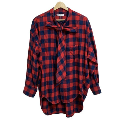 Balenciaga Long Sleeve Shirt Blouse Size 34 S Women 560934tbm23 Red and Navy