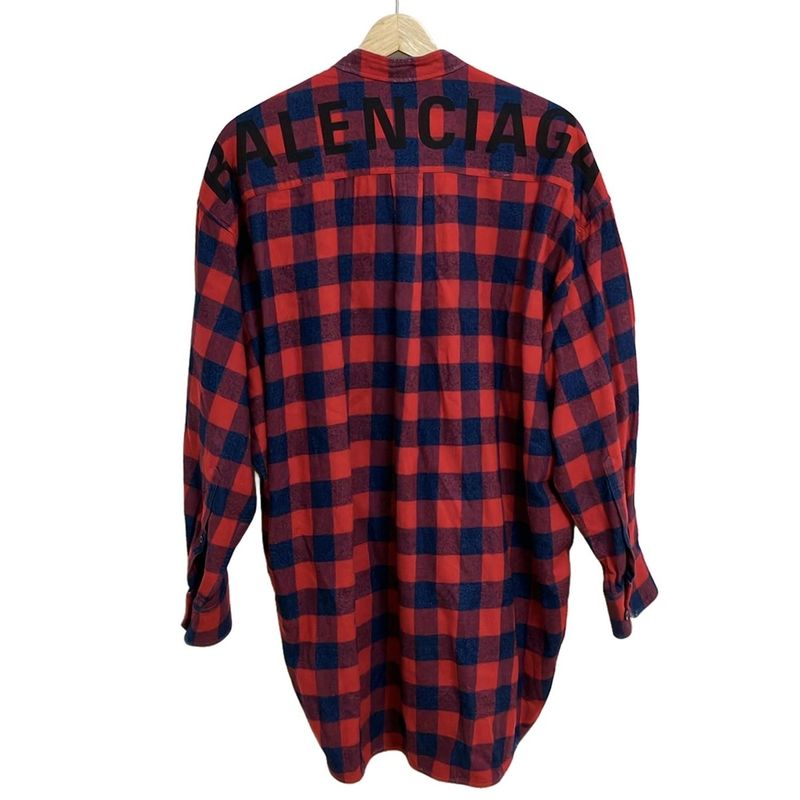 Balenciaga Long Sleeve Shirt Blouse Size 34 S Women 560934tbm23 Red and Navy