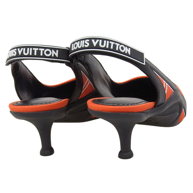 Louis Vuitton Arc Light Line Leather Use Satin Rubber Logo Back Strap Pumps
