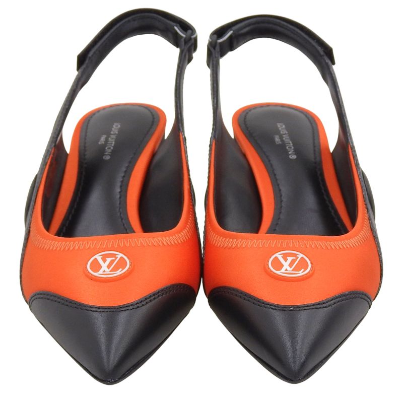 Louis Vuitton Arc Light Line Leather Use Satin Rubber Logo Back Strap Pumps