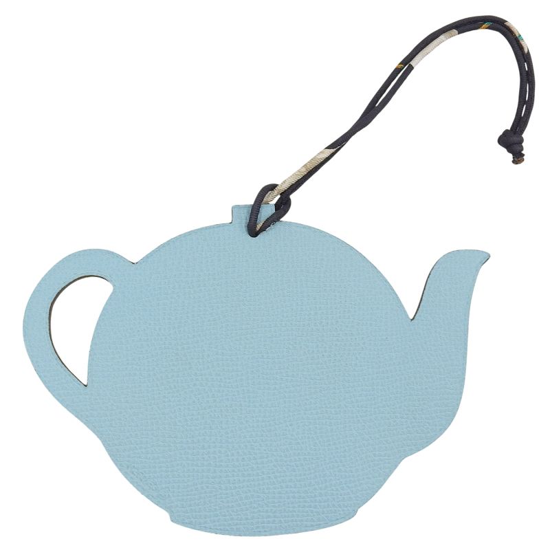 Hermes Petite Ash Teapot Leather Bag Charm Light Blue Black Bicolor Women