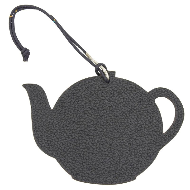 Hermes Petite Ash Teapot Leather Bag Charm Light Blue Black Bicolor Women