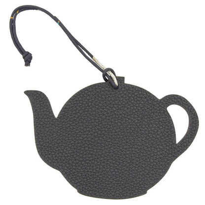 Hermes Petite Ash Teapot Leather Bag Charm Light Blue Black Bicolor Women
