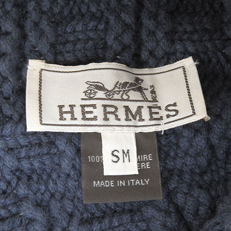 Hermes 100% Cashmere H Logo Knitted Hat Knit Cap Hat Navy Blue Sm Made in