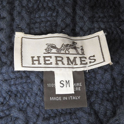 Hermes 100% Cashmere H Logo Knitted Hat Knit Cap Hat Navy Blue Sm Made in