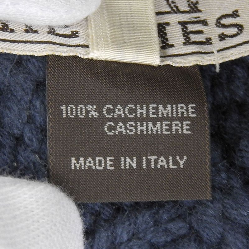Hermes 100% Cashmere H Logo Knitted Hat Knit Cap Hat Navy Blue Sm Made in