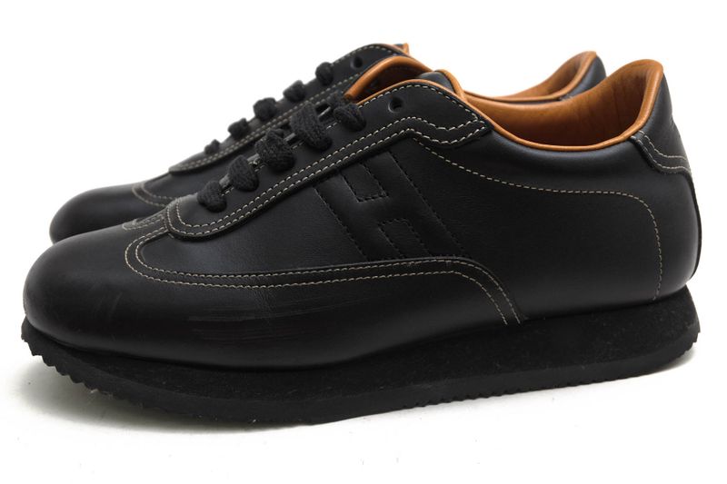 Hermes Shoes Sneakers Shoes Low Cut Ladies Women Leather Genuine Black Quick